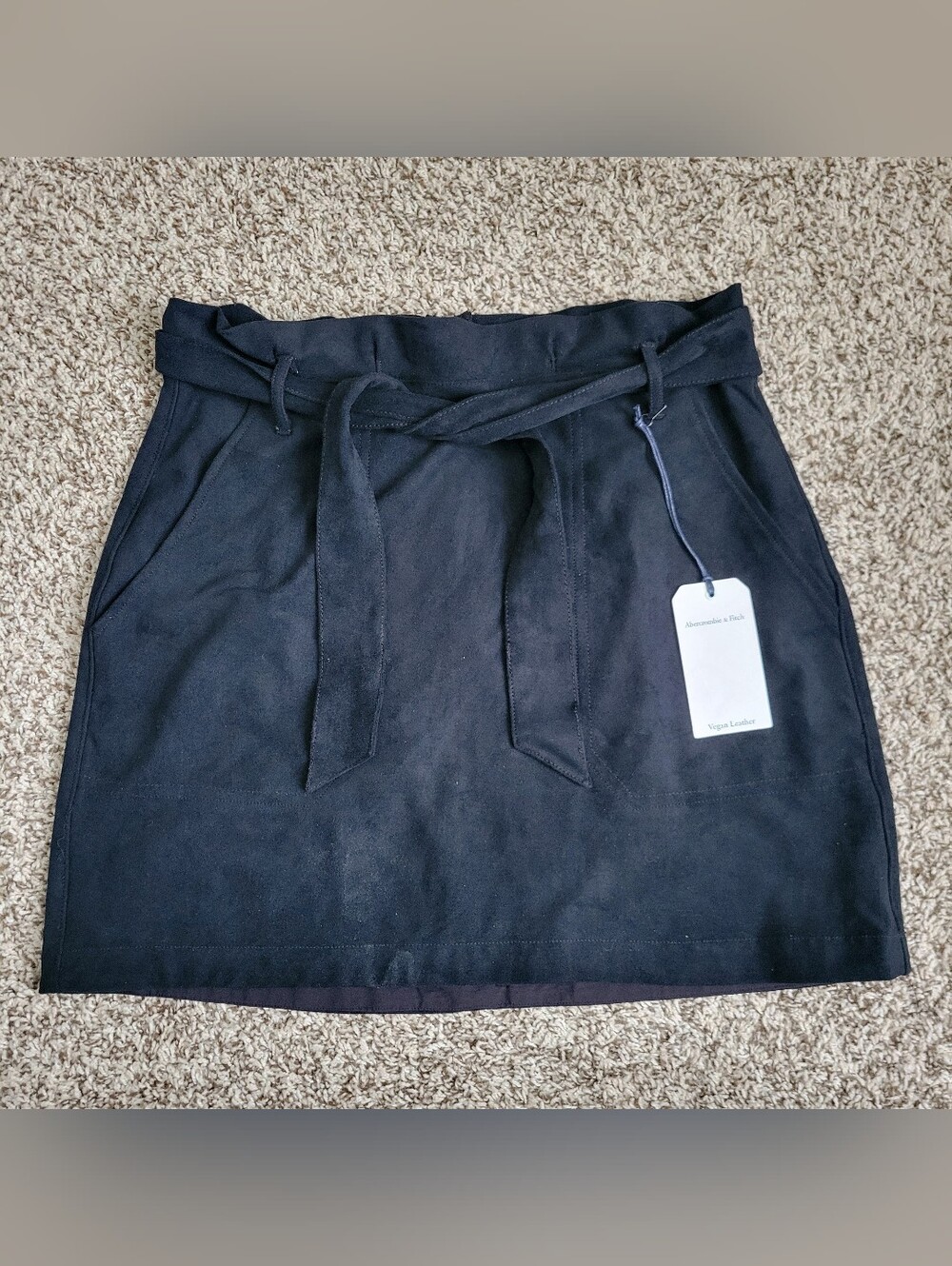 Abercrombie & Fitch Vegan Leather Suede Skirt Black Paperbag Mini Medium NWT